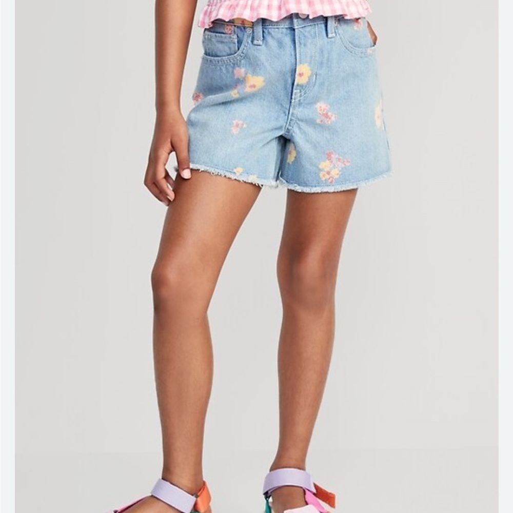 Old Navy Girls Floral Detailed Light Blue Cotton Denim Shorts